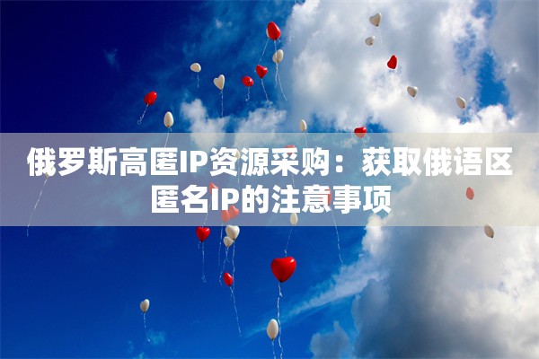 俄罗斯高匿IP资源采购：获取俄语区匿名IP的注意事项