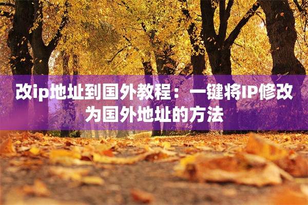 改ip地址到国外教程：一键将IP修改为国外地址的方法