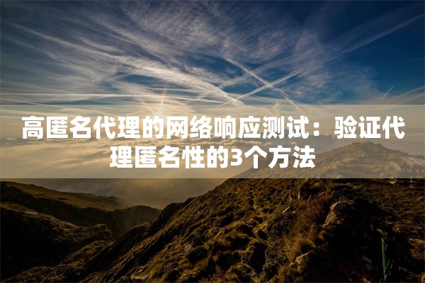 高匿名代理的网络响应测试：验证代理匿名性的3个方法
