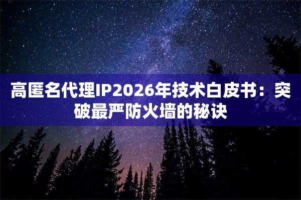 高匿名代理IP2026年技术白皮书：突破最严防火墙的秘诀