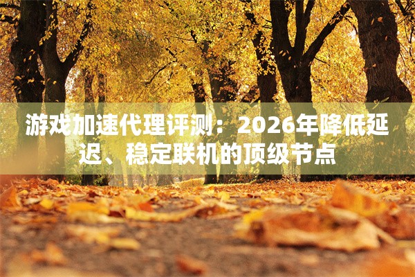 游戏加速代理评测：2026年降低延迟、稳定联机的顶级节点