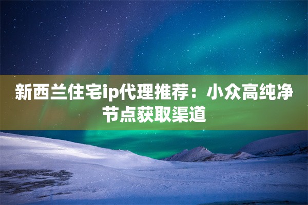 新西兰住宅ip代理推荐：小众高纯净节点获取渠道