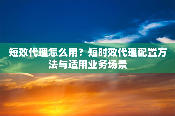 短效代理怎么用?短时效代理配置方法与适用业务场景