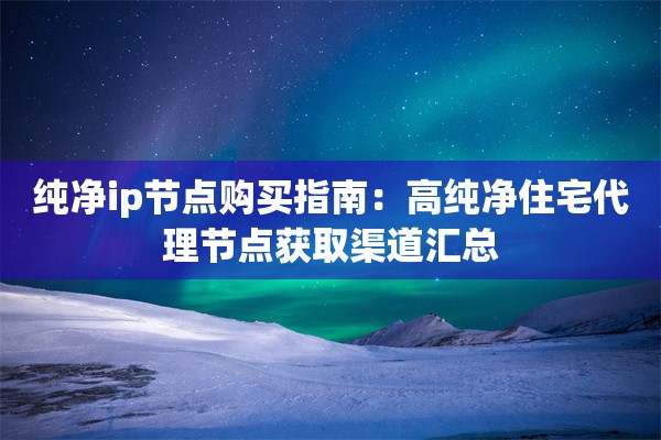 纯净ip节点购买指南:高纯净住宅代理节点获取渠道汇总
