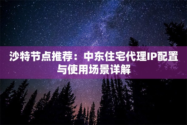 沙特节点推荐:中东住宅代理IP配置与使用场景详解