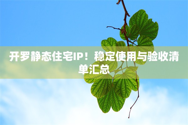 开罗静态住宅IP！稳定使用与验收清单汇总
