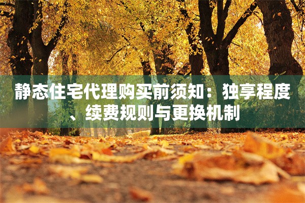 静态住宅代理购买前须知：独享程度、续费规则与更换机制